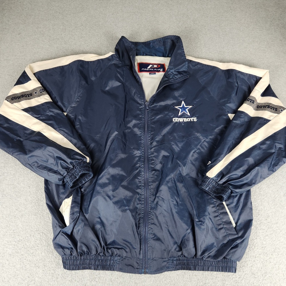 Pro Player Windbreaker Mens Large Blue Dallas Cowboys Vintage 90s NFL Jacket Zip